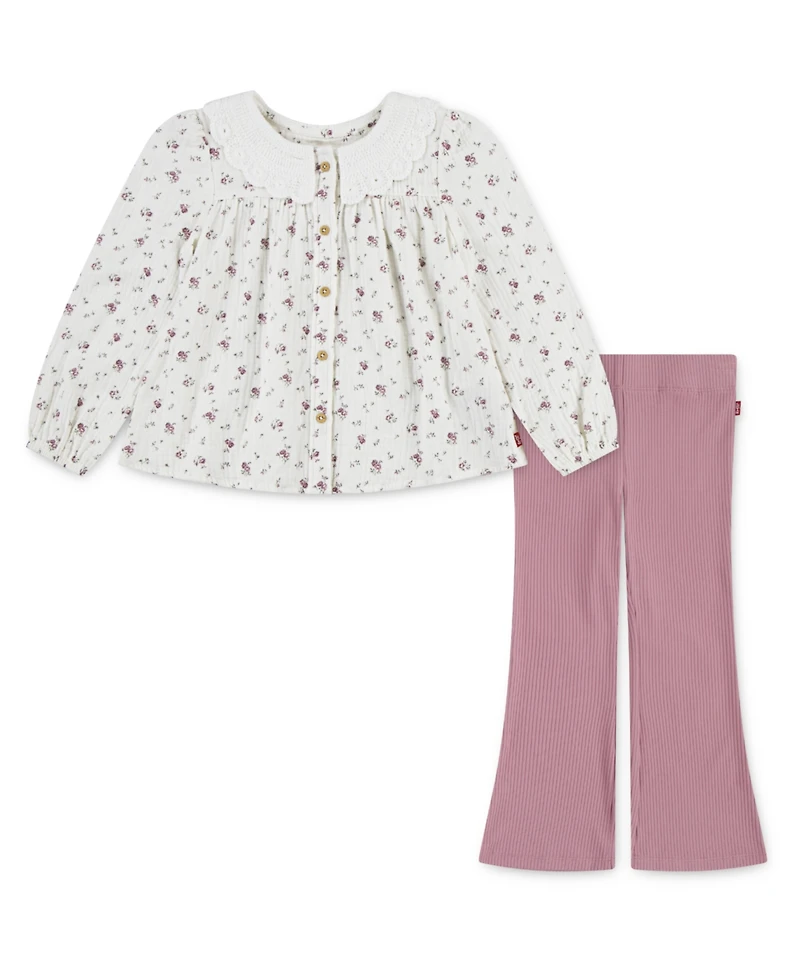 Levi's Toddler Girls 2-Piece Collared Blouse and Flared Leggings Set
