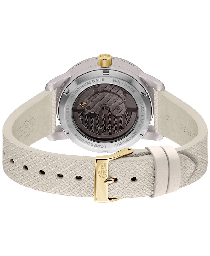 Lacoste Women's Automatic Platinum Leather Strap Watch, 38mm