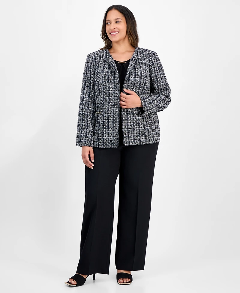 Kasper Plus Tweed Metallic-Trim Jacket