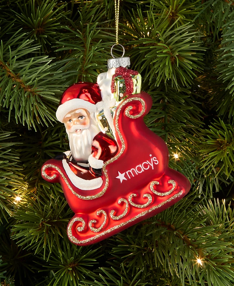 Holiday Lane Macy's Glass Santa's Sleigh Ornament, Macy's Exclusive