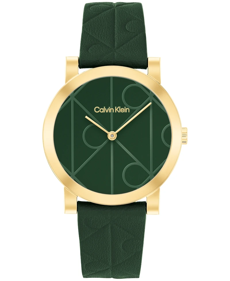 Calvin Klein Women's Ck Monogram Green Leather Strap Watch 32mm