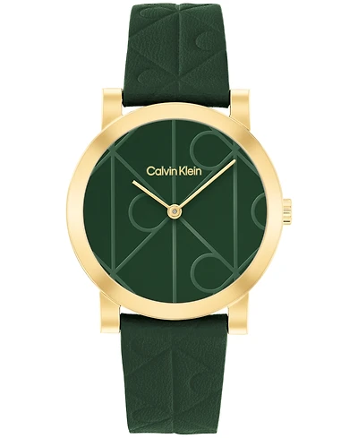 Calvin Klein Women's Ck Monogram Green Leather Strap Watch 32mm