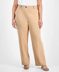 Kasper Plus Faux-Fly Straight-Leg Pants