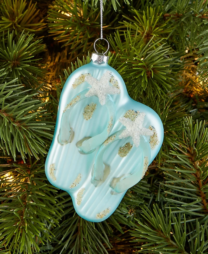 Holiday Lane Seaside Glass Glittered Flip-Flops Ornament, Macy's Exclusive