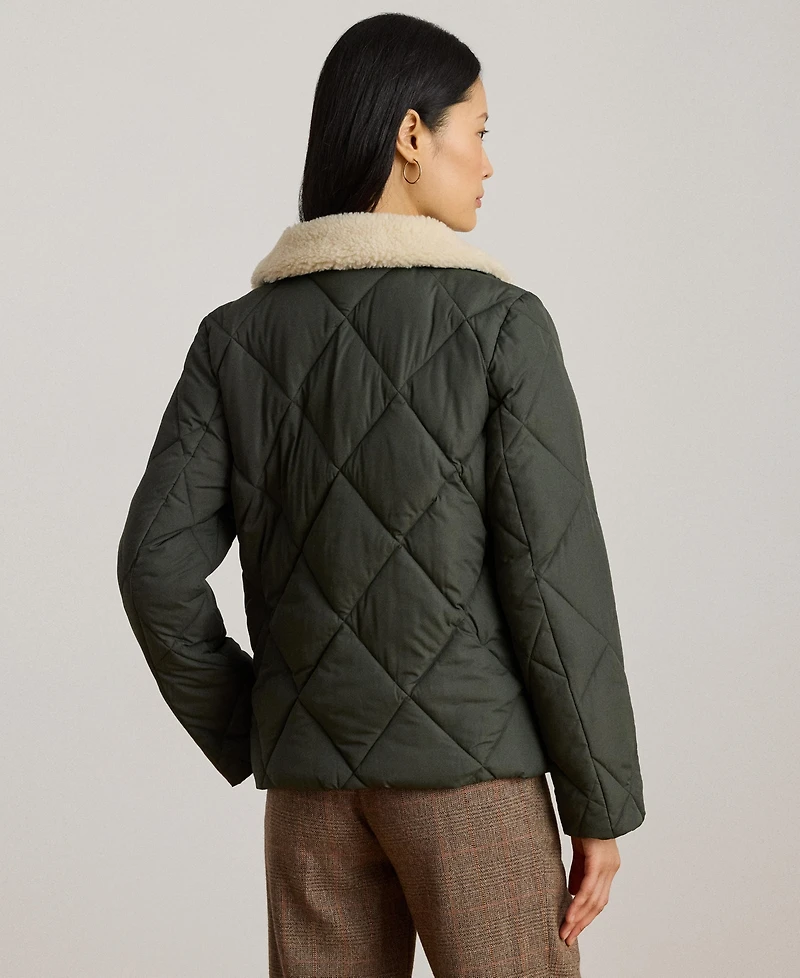 Lauren Ralph Women's Faux-Fur-Collar Diamond Quilted Jacket