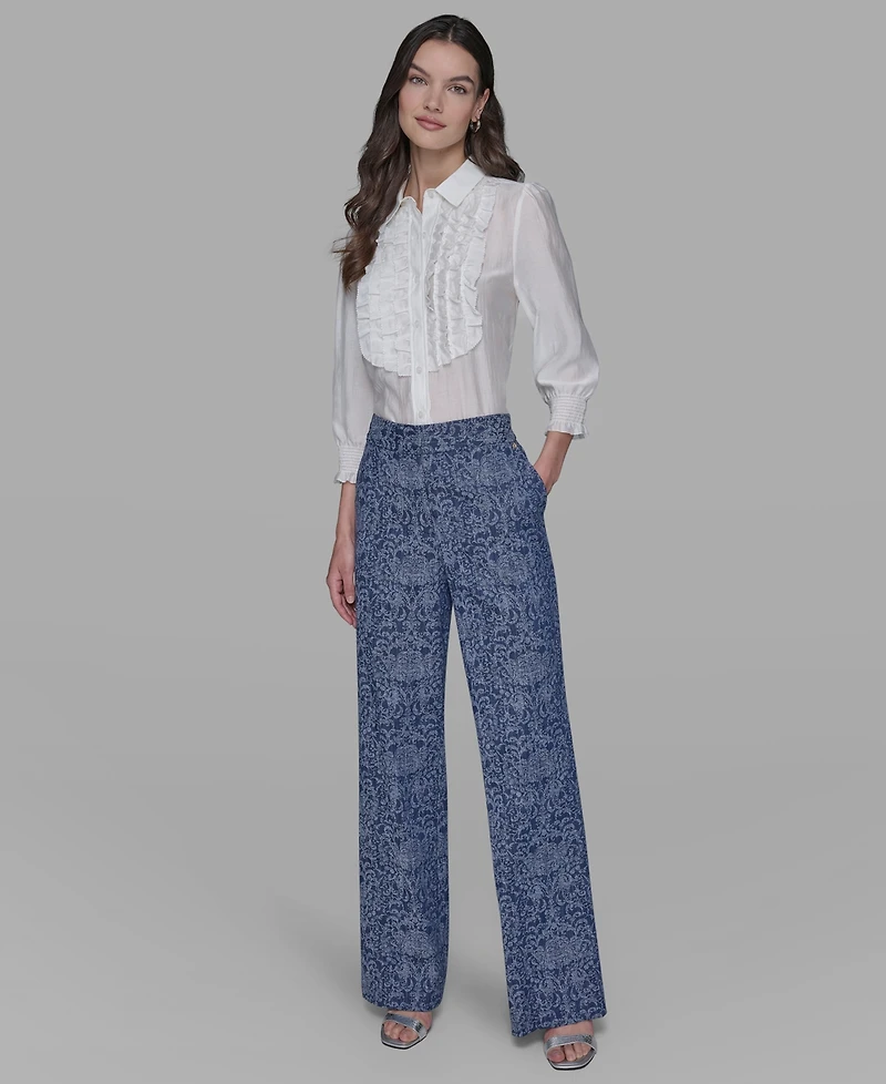 Karl Lagerfeld Paris Petite Printed Denim Pants