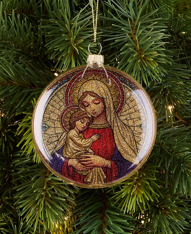Holiday Lane Blessed Mother and Child Glass Disc Ornament, Macy's Exclusive