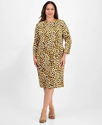 Kasper Plus Animal Print Long-Sleeve Dress