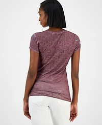 Guess Women's Peony-Print Round-Neck Burnout T-Shirt