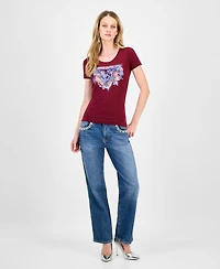Guess Women's Peony Triangle Crewneck Short-Sleeve Tee