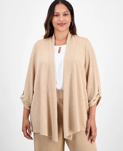 Kasper Plus Cozy Open-Front Cardigan