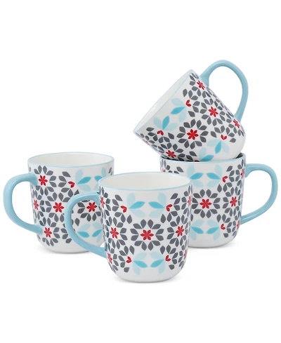 Lorren Home Trends Geo Floral Mugs, Set of 4