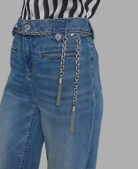 Karl Lagerfeld Paris Petite Chain Belt High Rise Wide Leg Jeans