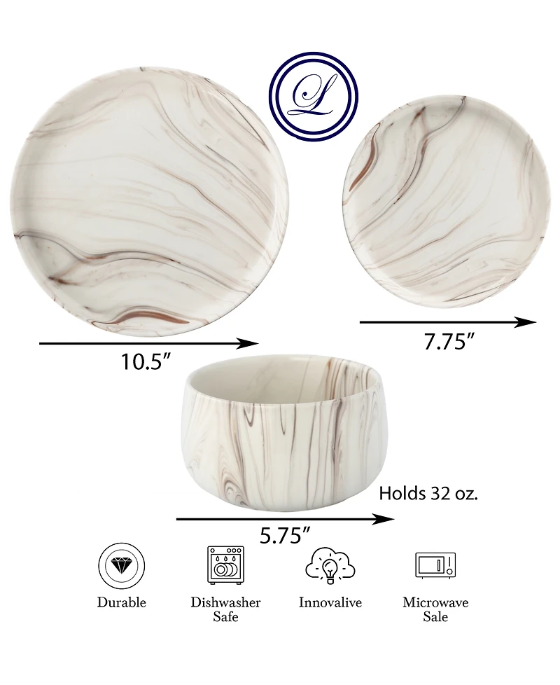Lorren Home Trends Shiny Marble Look 12-Pc. Dinnerware Set, Service for 4