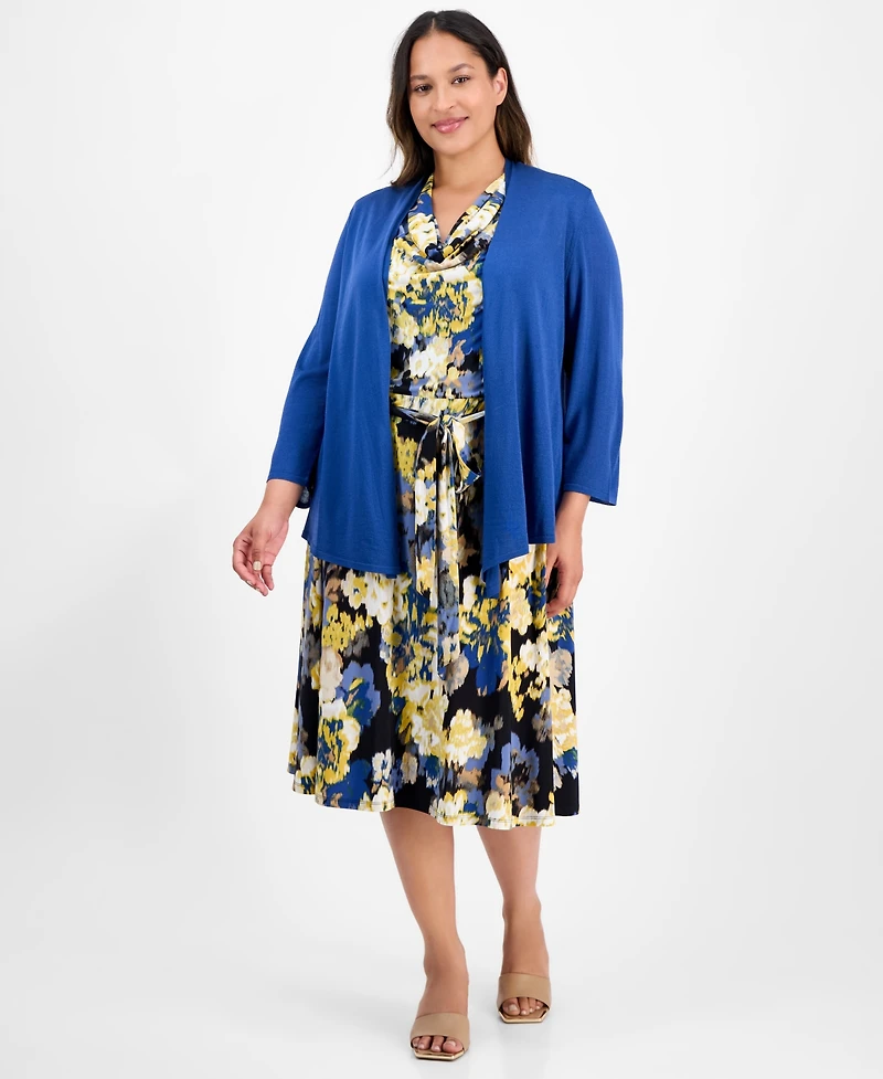 Kasper Plus 3/4-Sleeve Open-Front Cardigan