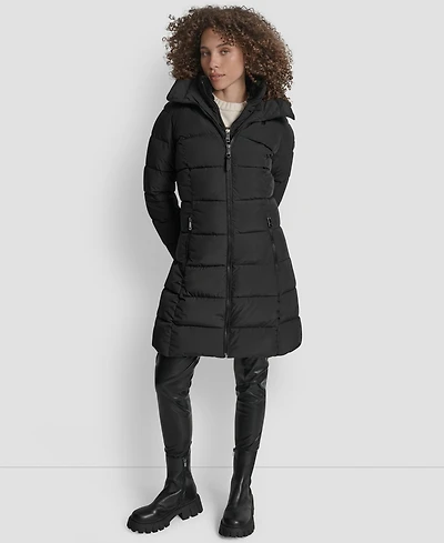 Dkny Women's Bibbed Hooded Zip-Front Puffer Coat