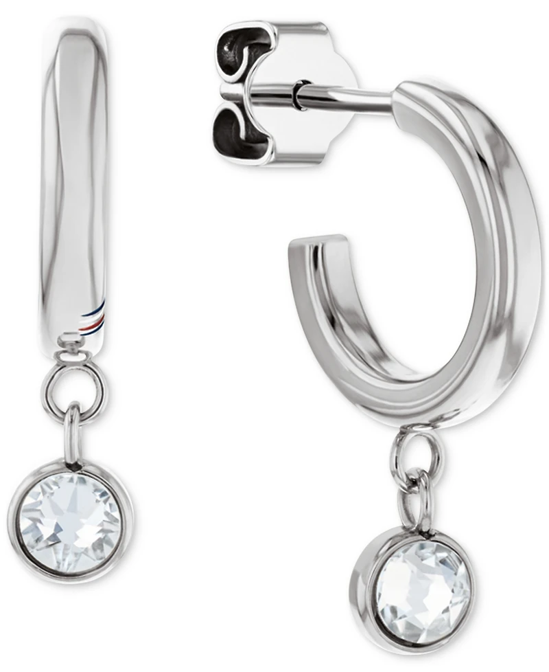 Tommy Hilfiger 2-Pc. Set Pave Stud & Crystal Charm Hoop Earrings