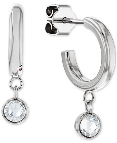 Tommy Hilfiger 2-Pc. Set Pave Stud & Crystal Charm Hoop Earrings