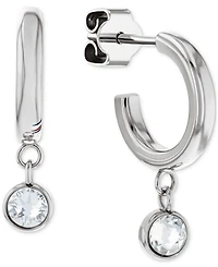 Tommy Hilfiger 2-Pc. Set Pave Stud & Crystal Charm Hoop Earrings