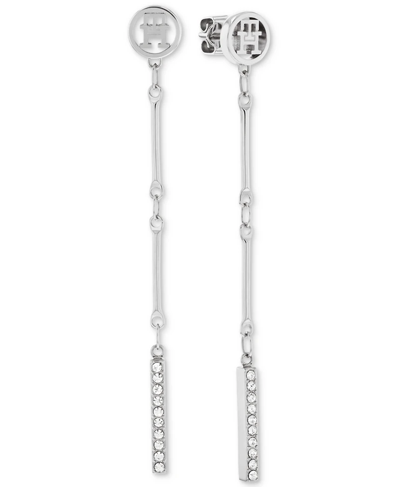 Tommy Hilfiger Logo & Pave Bar Linear Drop Earrings