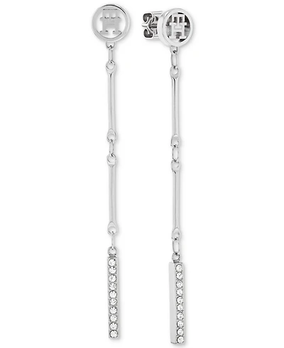 Tommy Hilfiger Logo & Pave Bar Linear Drop Earrings