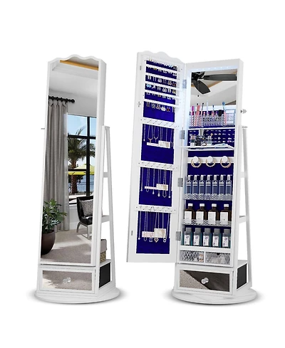 Vlsrka 60° Rotating Full-Length Mirror Jewelry Cabinet with Lights