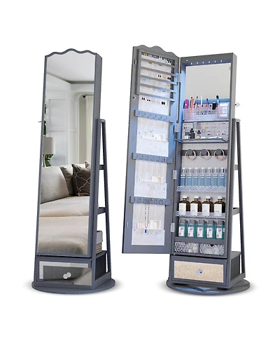 Vlsrka 60° Rotating Full-Length Mirror Jewelry Cabinet with Lights