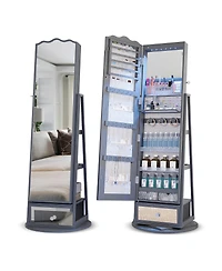 Vlsrka 60° Rotating Full-Length Mirror Jewelry Cabinet with Lights