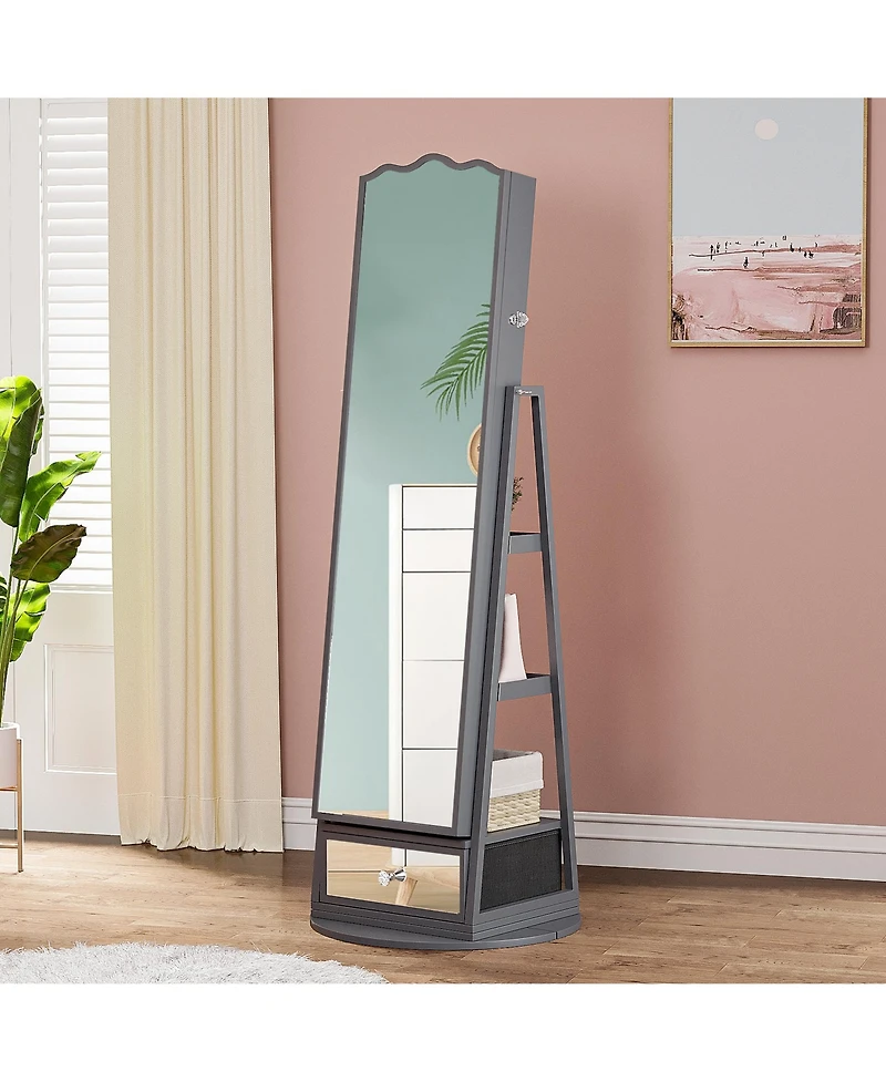 Vlsrka 60° Rotating Full-Length Mirror Jewelry Cabinet with Lights
