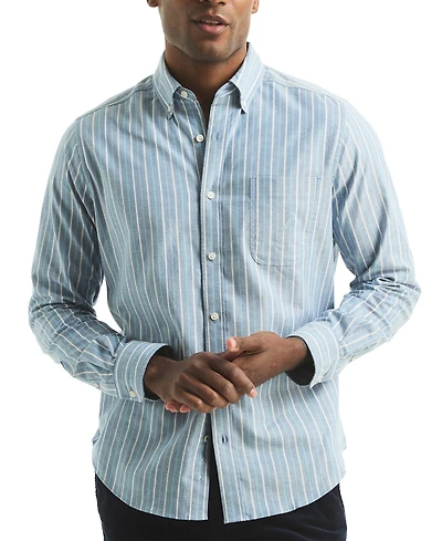 Nautica Men's Long Sleeve Striped Button-Down Shirt