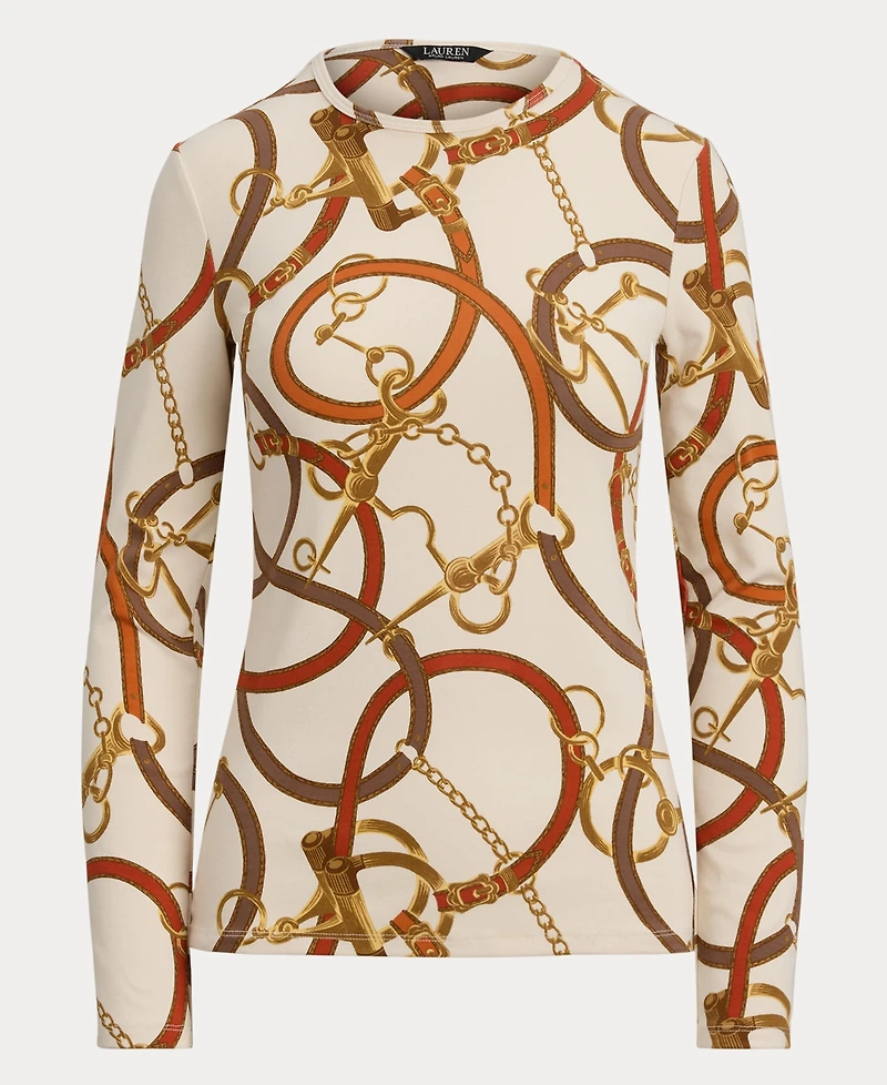 Lauren Ralph Women's Belting-Print Cotton Long-Sleeve Tee