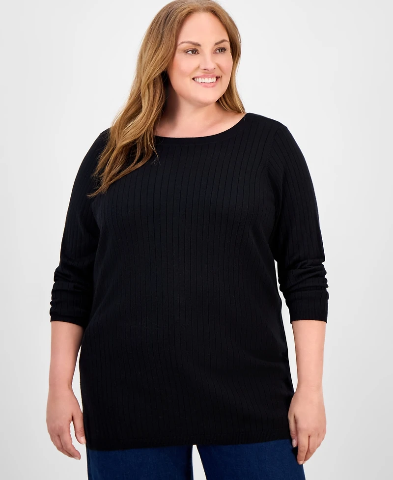 Style & Co Plus Solid Long-Sleeve Sweater, Macy's Exclusive