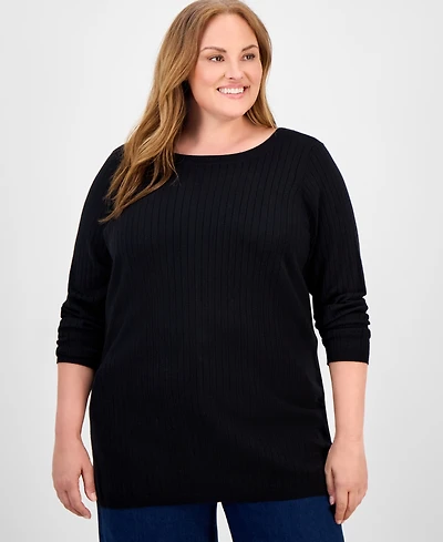 Style & Co Plus Solid Long-Sleeve Sweater, Macy's Exclusive
