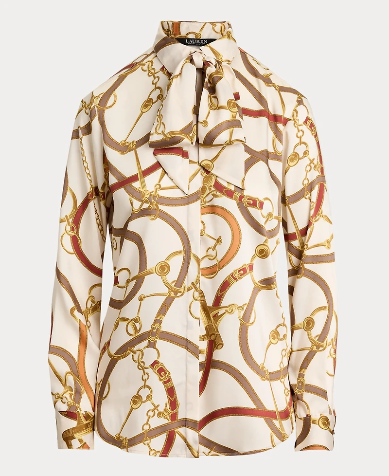 Lauren Ralph Women's Classic-Fit Print Twill Tie-Neck Shirt