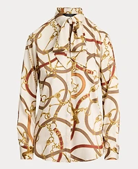 Lauren Ralph Women's Classic-Fit Print Twill Tie-Neck Shirt