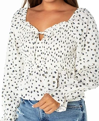 Celebrity Pink Juniors' Ditsy-Print Ruffle-Trim Babydoll Top