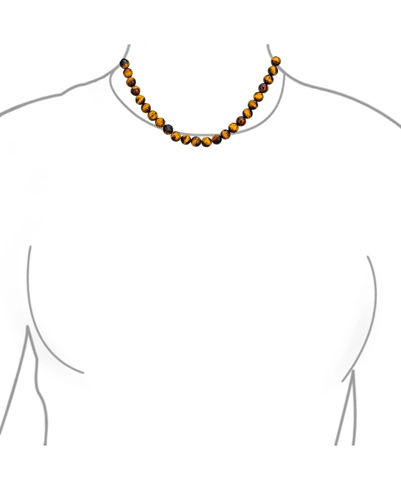 Bling Jewelry Faceted Brown Natural Tiger Eye Round 8MM Bead Strand Necklace Silver Plated Toggle Clasp
