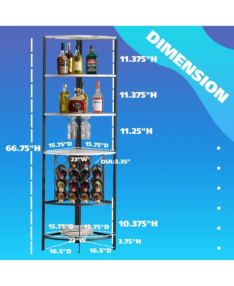 Kings Brand Furniture 5 Tier Corner Wine Rack with Glass Holder and Storage Shelves, Wine Bar Cabinet for Living Room, Dining Room, Kitchen