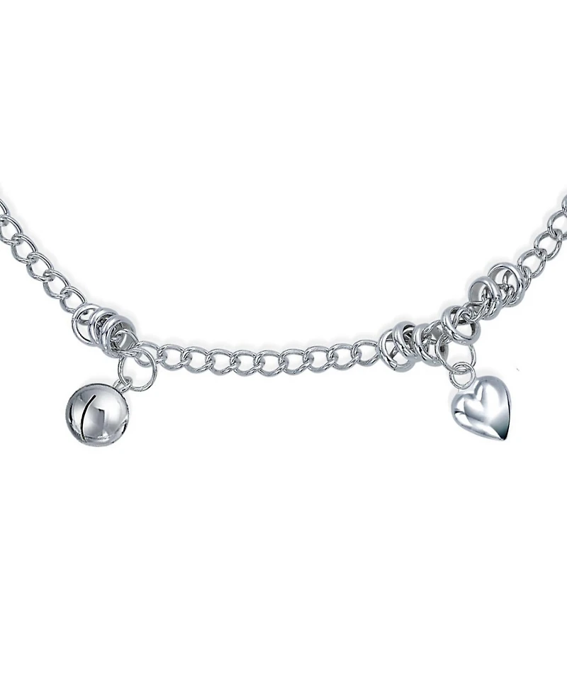 Bling Jewelry Multi Jingle Bells And Hearts Dangle Charms Anklet Pattilu India Ankle Bracelet Sterling Silver Adjustable 9 To 9.5 Inch With Extender