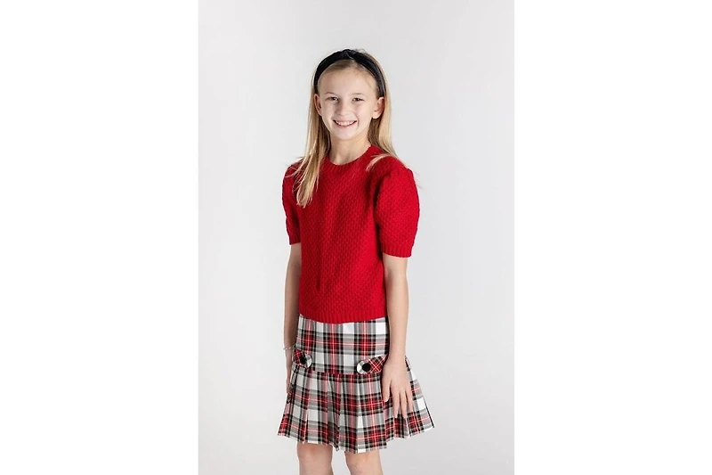 Florence Eiseman Big Girls Red Short Slv Sweater W/Puff Sleeves