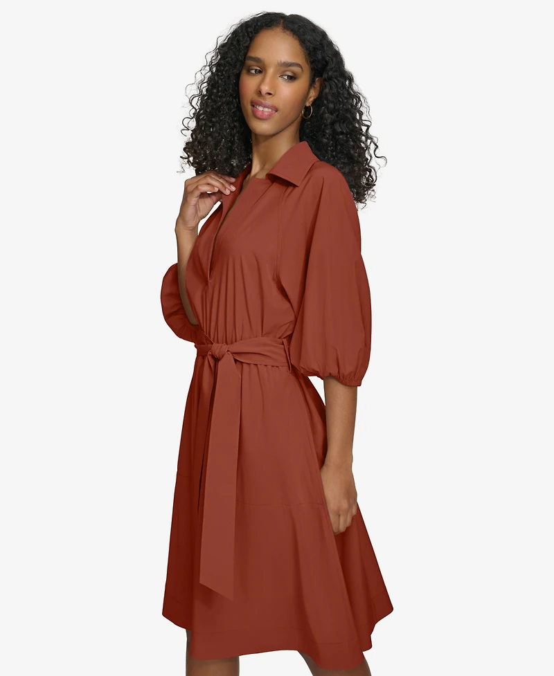 Calvin Klein Women's Belted Puffed-Sleeve Shirtdress