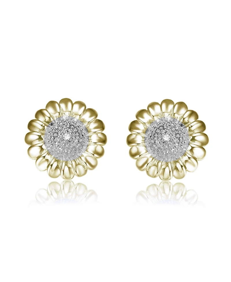 Genevive Clear Round Cubic Zirconia Sunflower Inspired Stud Earrings