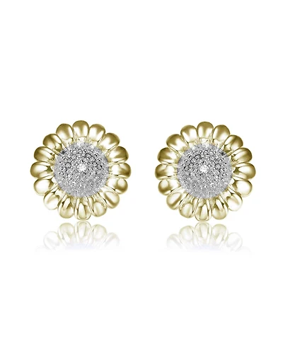 Genevive Clear Round Cubic Zirconia Sunflower Inspired Stud Earrings