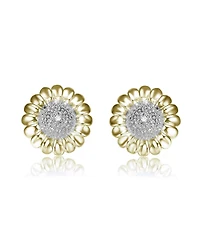 Genevive Clear Round Cubic Zirconia Sunflower Inspired Stud Earrings