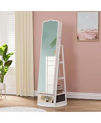 Vlsrka 60° Rotating Full-Length Mirror Jewelry Cabinet with Lights