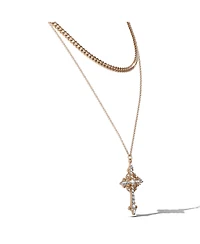 Jessica Simpson Gold-Tone Rhinestone Cross and Curb Chain Necklace Set