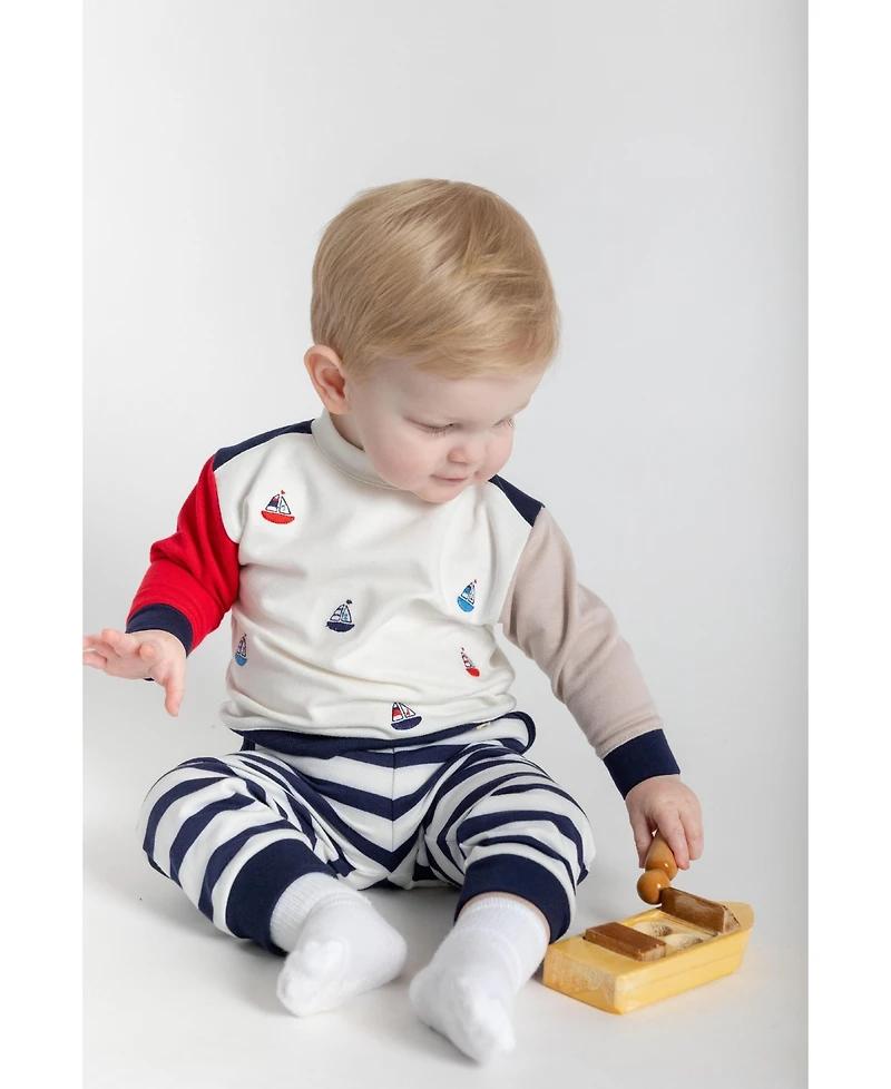 Florence Eiseman Toddler Boys French Terry Knit Set With Saliboats