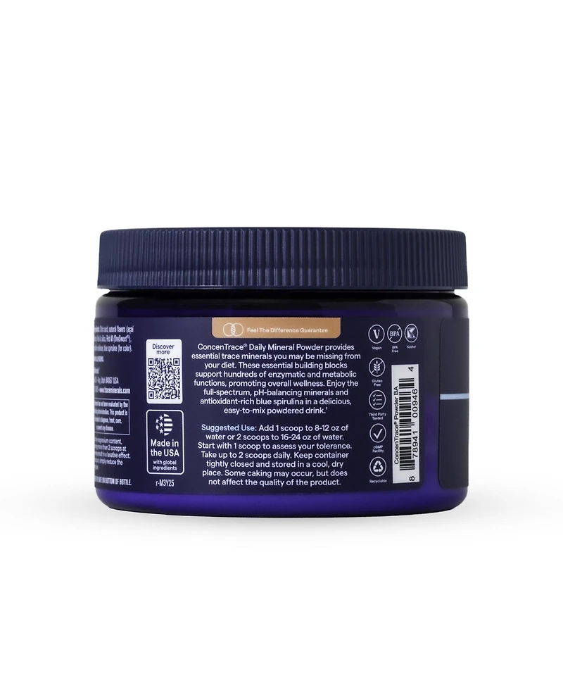 Trace Minerals ConcenTrace Powder, Blue Acai, 60 Servings – 700mg per Serving (15 Drops), Full Spectrum Trace Minerals for Whole Body Wellness.