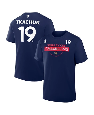 Fanatics Men's Matthew Tkachuk Navy Florida Panthers 2025 Stanley Cup Champions Authentic Pro Name Number T-Shirt
