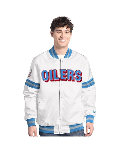Starter Men's White Houston Oilers Vintage Scout Full-Snap Varsity Jacket